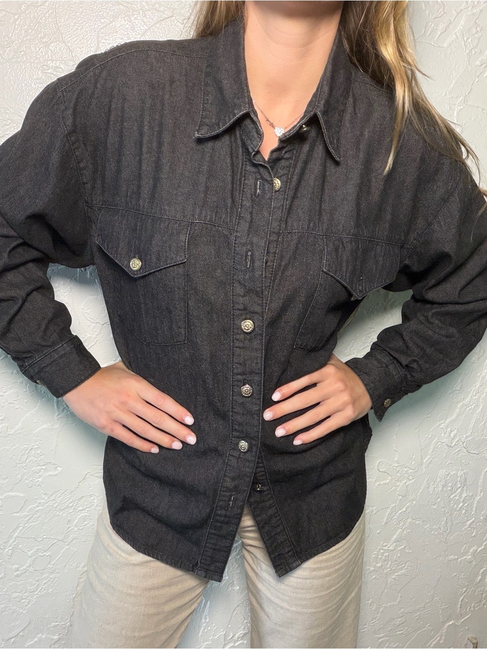 Vintage Women's Western Button-Front Denim Shirt - Classic Fit